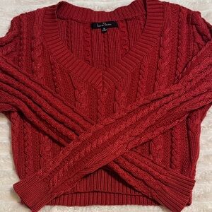 Love Tree V-Neck Sweater in Rich Red